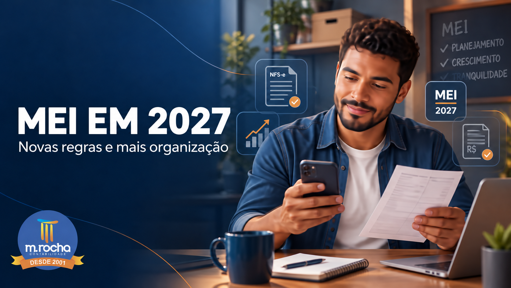 Capa do informativo MEI em 2027, novas regras e mais organização, M Rocha Contabilidade